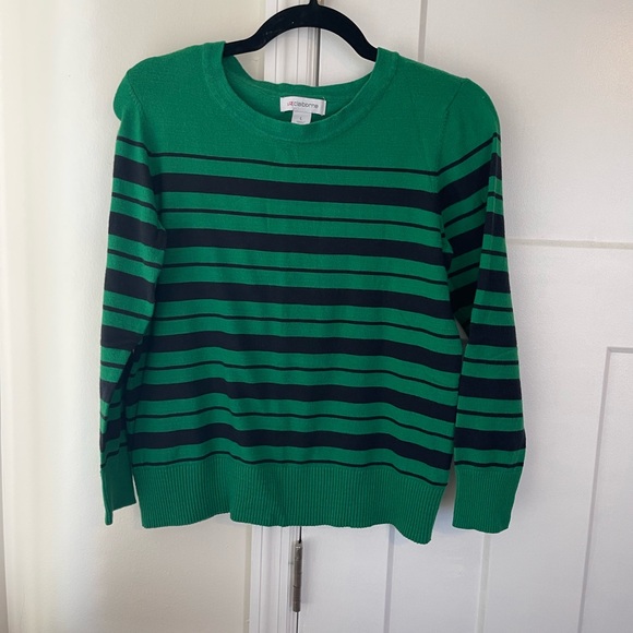 Liz Claiborne Green and Navy Striped Sweater - Picture 1 of 3